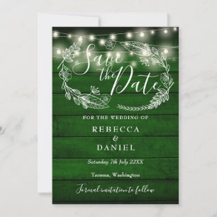 Rustikale grüne Holz-Lichterkette für die Florale  Save The Date
