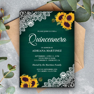 Rustikale grüne Holzspitze Sonnenblume Quinceanera Einladung