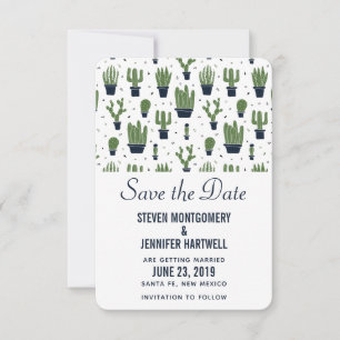 Rustikale grüne Kakteen in Blume Pots Pattern Hoch Save The Date