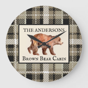Rustikale grüne Karo-Hütte Bärendekoration individ Große Wanduhr