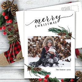 Rustikale grüne Kiefernkiefer Bough Watercolor Feiertagspostkarte