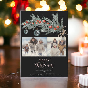 Rustikale grüne Kiefernrot Frohe Weihnachten 3 Fot