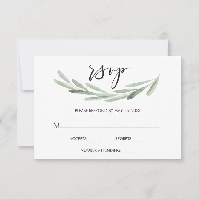 Rustikale grüne Olivenzweig Einfache Hochzeit RSVP (Vorderseite)