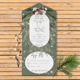 Rustikale Grüne Pine Winter Sparkone All In One Einladung