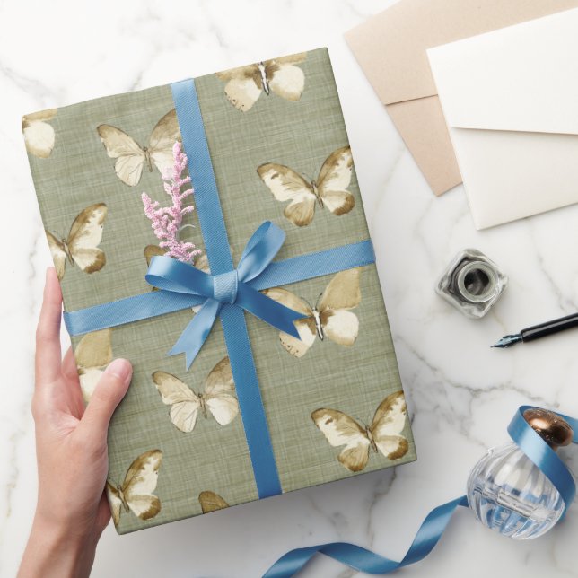 Rustikale Grüne Schmetterlinge Geburtstag Geschenkpapier (Schenken)