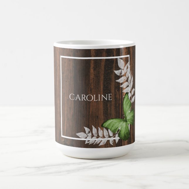 Rustikale grüne Schmetterlinge Personalisierte Kaf Kaffeetasse (Mittel)