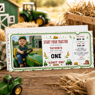 Rustikale grüne Traktor-Farm 1. Geburtstagskarte Einladung