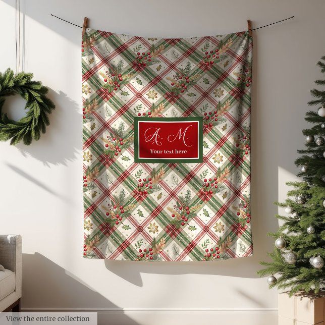 Rustikale grüne und rote Wasserfarbe karierte Deck Fleecedecke (Rustic green and red watercolor checkered blanket)