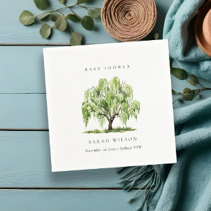 Rustikale grüne Wasserfarbe-Weidenbaum-Baby-Party Serviette