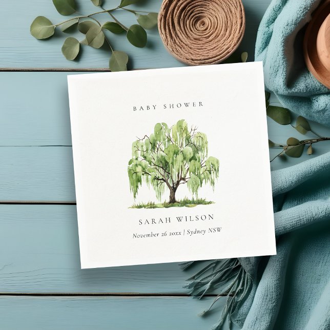 Rustikale grüne Wasserfarbe Willow Tree Babydusche Serviette (Von Creator hochgeladen)