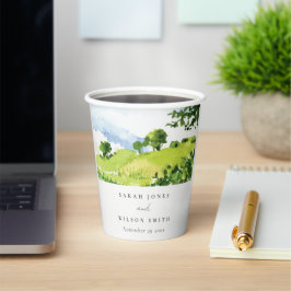 Rustikale Grüne Wasserfarbenwelt Hügel Hochzeiten Pappbecher