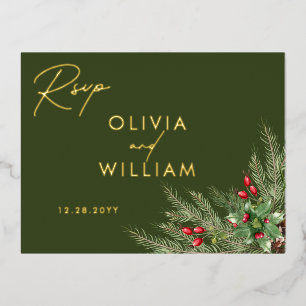 Rustikale Grüne Weihnachtsfeier Hochzeit RSVP Folie Einladungspostkarte