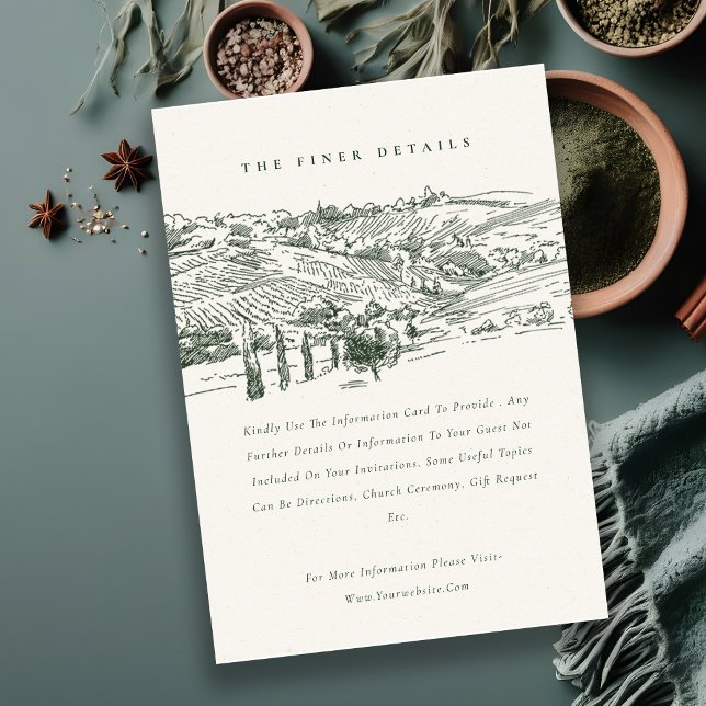 Rustikale grüne Weinkellerei Sketch Hochzeitsstimm Begleitkarte (Von Creator hochgeladen)