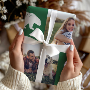 Rustikale grüne Winterbären FotoCollage Weihnachte Geschenkpapier
