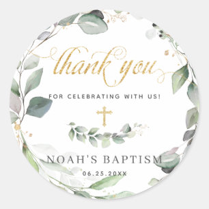 Rustikale Grüne Wreath Gold Christening Vielen Da Runder Aufkleber