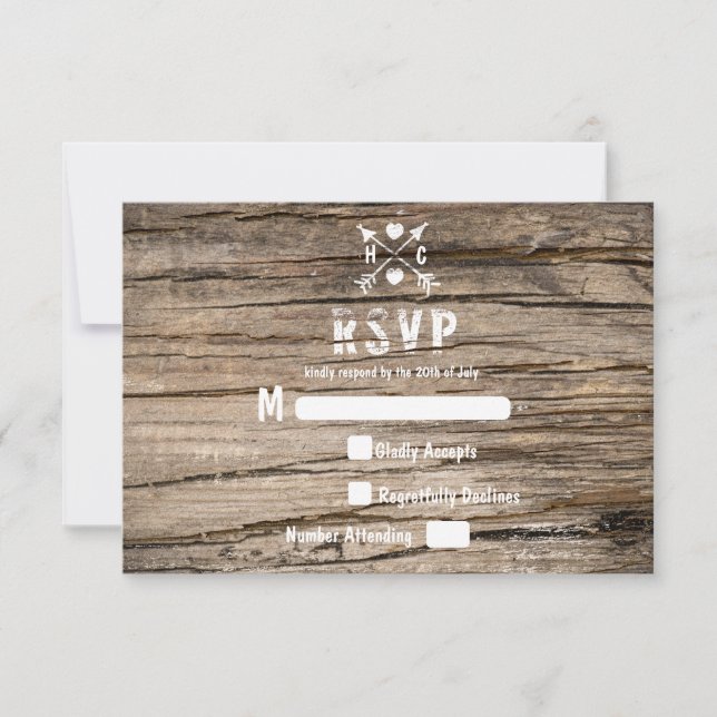 Rustikale Grunge Country Wooden RSVP Card (Vorderseite)