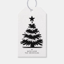 Rustikale Grunge-Schwarz-Weiß-Frohe-Weihnachtsbaum Geschenkanhänger