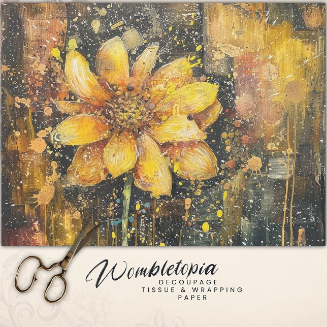 Rustikale Grunge Sonnenblume Abstrakte Blumendekou Seidenpapier (Von Creator hochgeladen)