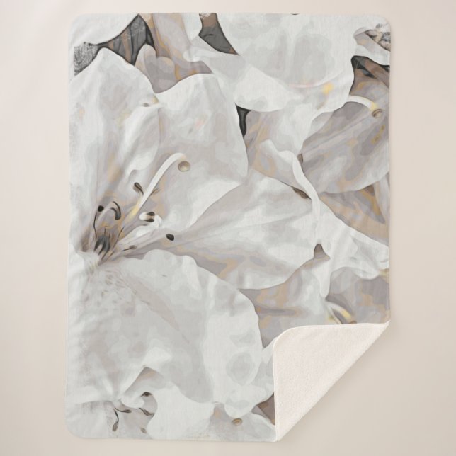 *~* Rustikale Grunge Weiße Azalea Blume Neutral Sherpadecke (Vorderseite)