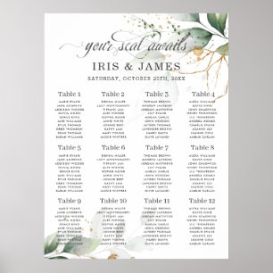 Rustikale Grünpflanzen Blätter Gold Hochzeitskarte Poster