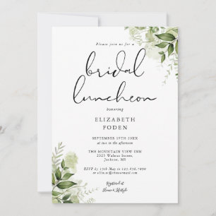 Rustikale Grünpflanzen-Blumen-Monogramm-Bridal-Lun Einladung