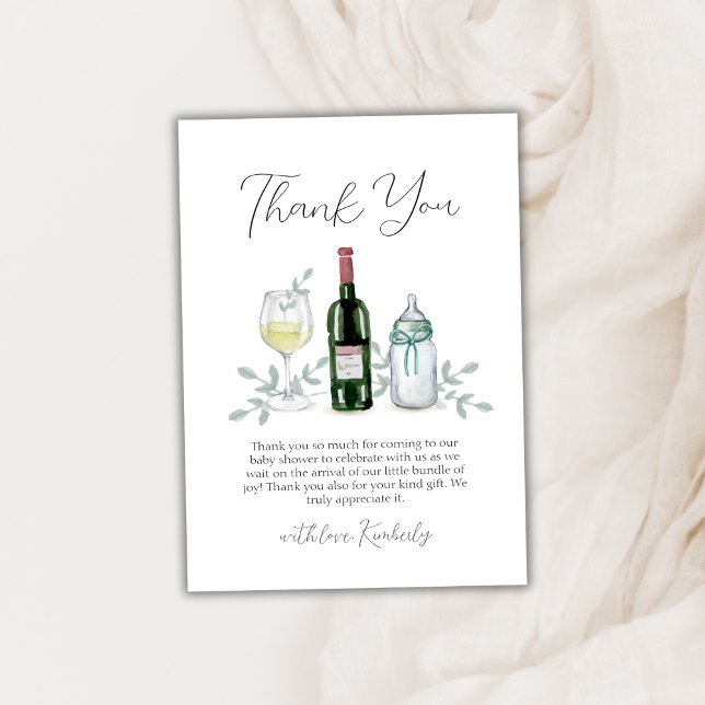 Rustikale Grünpflanzen Champagner Sip & See Babydu Dankeskarte (Rustic Greenery Champagne Sip & See Baby Shower Thank You Card)