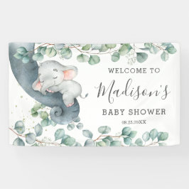 Rustikale Grünpflanzen Elefant Babydusche Mädchen Banner