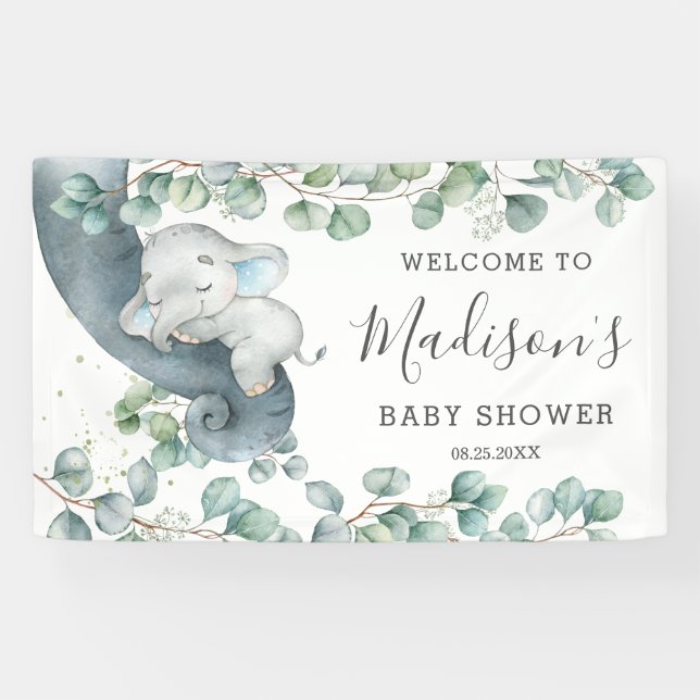 Rustikale Grünpflanzen Elephant Baby Shower Junge  Banner (Horizontal)