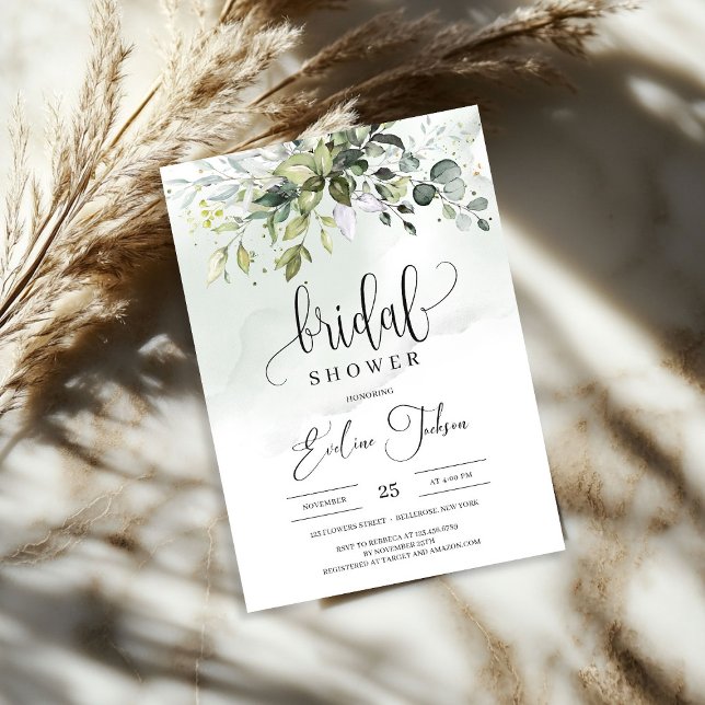Rustikale Grünpflanzen Foliage Bridal Dusche Einla Einladung (Rustic Greenery Foliage Bridal Shower Invitation)