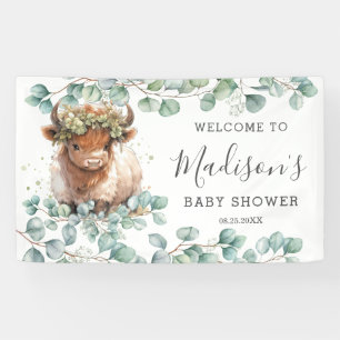 Rustikale Grünpflanzen Hochland Kuh Baby Dusche Wi Banner