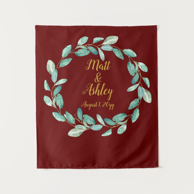 Rustikale Grünpflanzen Hochzeitskabinett Foto Hint Wandteppich (Vorderseite)