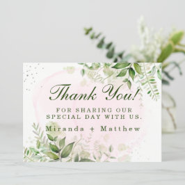 Rustikale Grünpflanzen Rosa Hochzeit Danke Karten