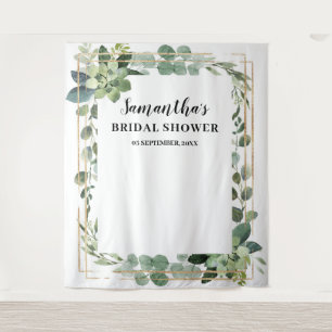 Rustikale Grünpflanzen Sukkulenten Blumen Gold Wandteppich