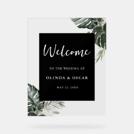 Rustikale Grünpflanzen Wasserfarbenprägung Begrüßu Acrylschild