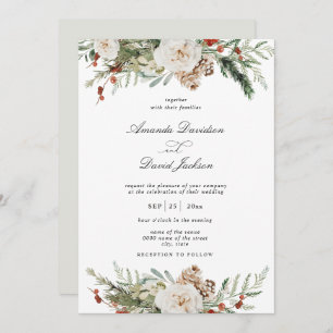 Rustikale Grünpflanzen Weiße Blütenroter Berries H Einladung