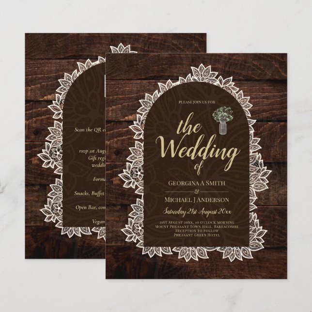 Rustikale Gypsophila Lace FOTO WEDING INVITATION (Vorne/Hinten)