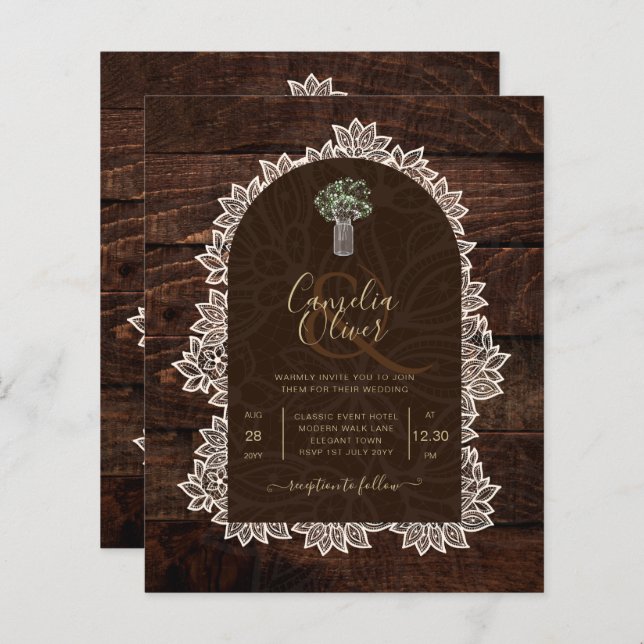 Rustikale Gypsophila Lace FOTO WEDING INVITATION (Vorne/Hinten)