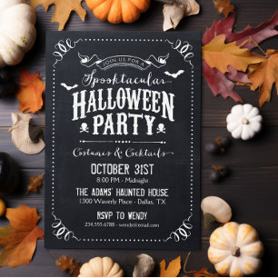 Rustikale Halloween-Kostümparty in Schwarz und Wei Einladung