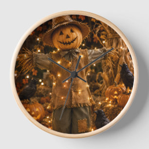 Rustikale Halloween-Vogelscheuche-Wanduhr Uhr