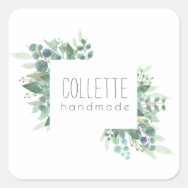 Rustikale Handarbeit mit Eukalyptus-Grenz-Etikett Quadratischer Aufkleber