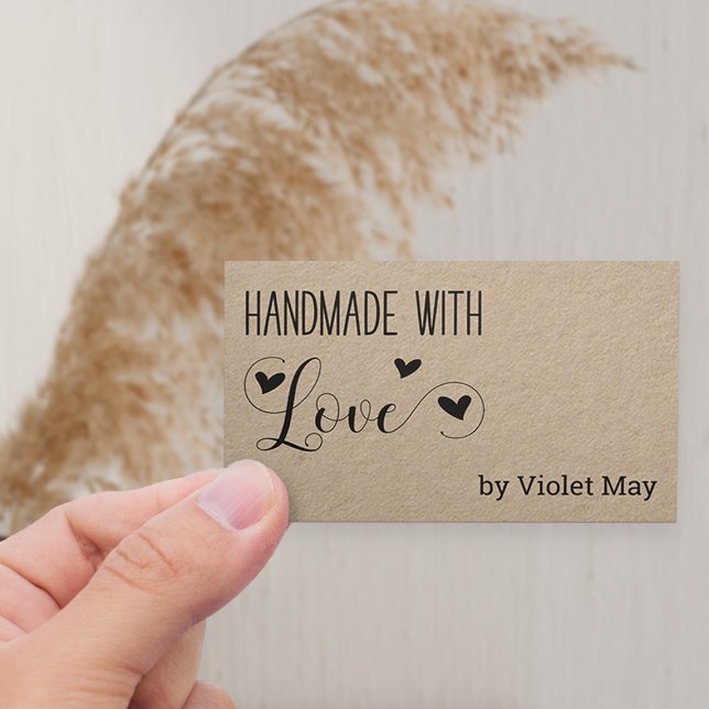 Rustikale Handarbeit mit Liebe Heart Kraft Visitenkarte (Horizontal Business Card with cute hearts on kraft)