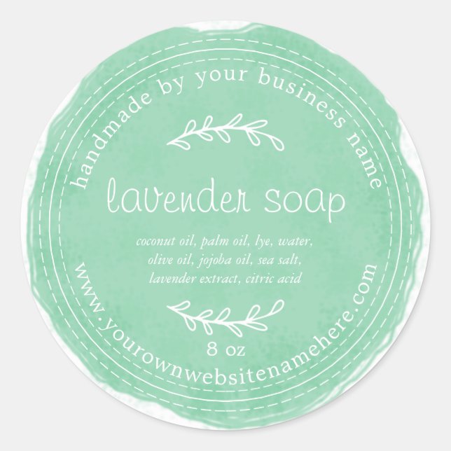 Rustikale, handgefertigte Lavendelseife Grün Runder Aufkleber (Vorderseite)