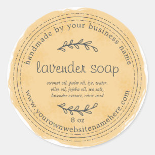 Rustikale, handgefertigte Lavendelseife Wasserfarb Runder Aufkleber