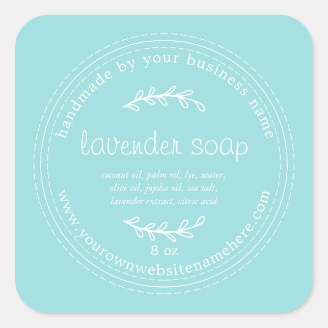 Rustikale, handgemachte Lavendelseife Türkis Blau Quadratischer Aufkleber (Vorderseite)