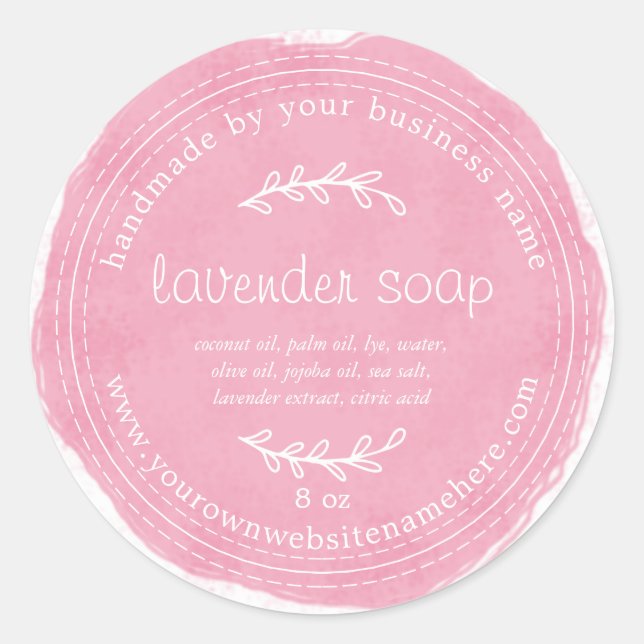 Rustikale, handgemachte Lavendelseife Wasserfarbe  Runder Aufkleber (Vorderseite)