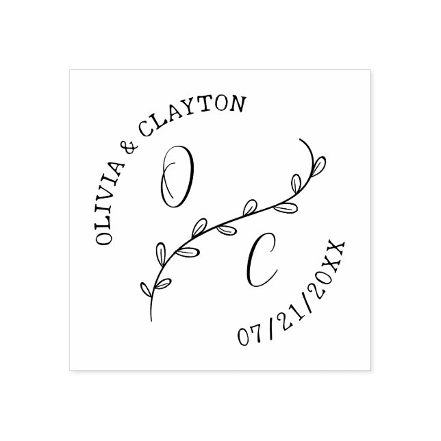 Rustikale handGezeichnet Initialen und Branch-Brie Gummistempel (Prägung)