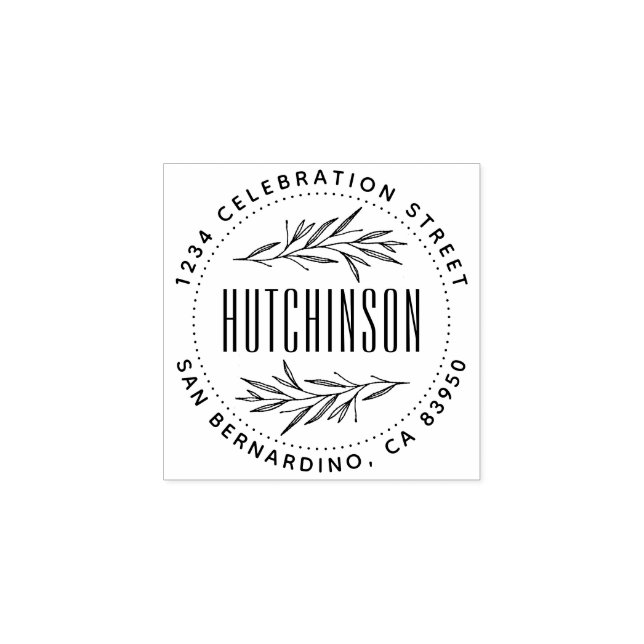 Rustikale, handgezeichnet Zweige Runde Rücksendead Gummistempel (Prägung)