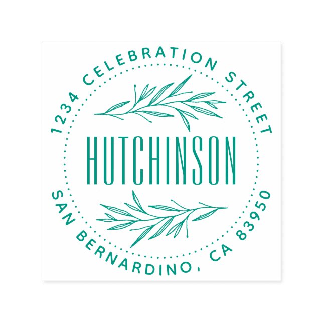 Rustikale, handgezeichnet Zweige Runde Rücksendead Permastempel (Design)