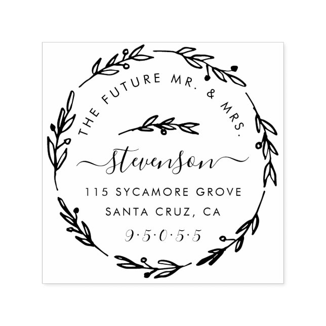 Rustikale handgezeichnete Hochzeitskranz-Rücksende Permastempel (Design)