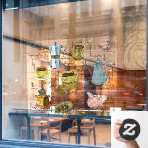 Rustikale handgezeichnete Kunst für Cafés Fensteraufkleber